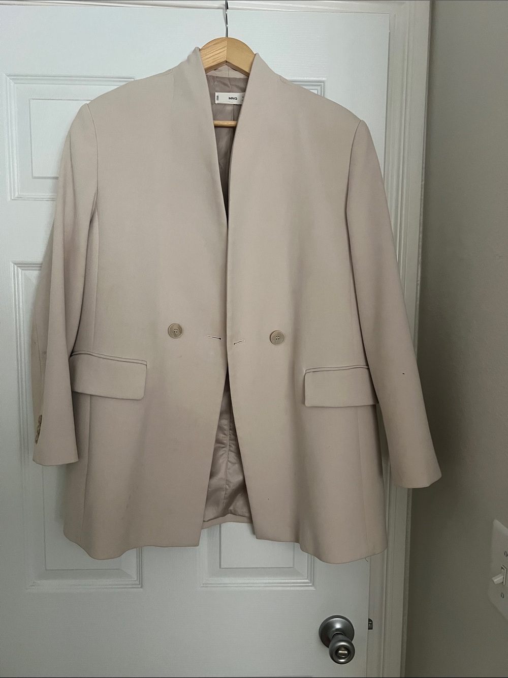 Mango Beige Double-Breasted Blazer